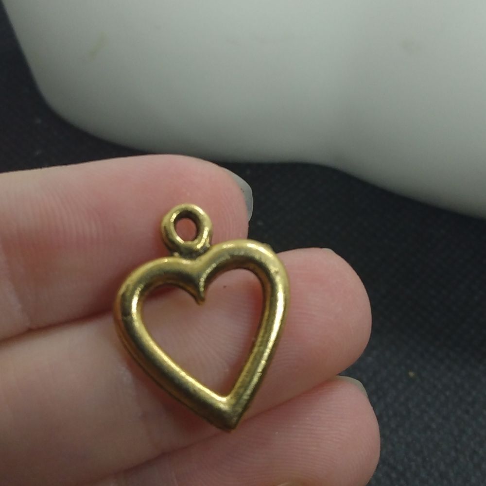 Puffed gold tone heart charm for necklace